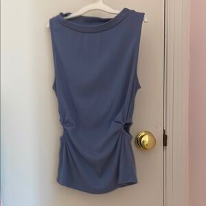 Blue Ruched Cut Out Sleeveless Muscle Tee